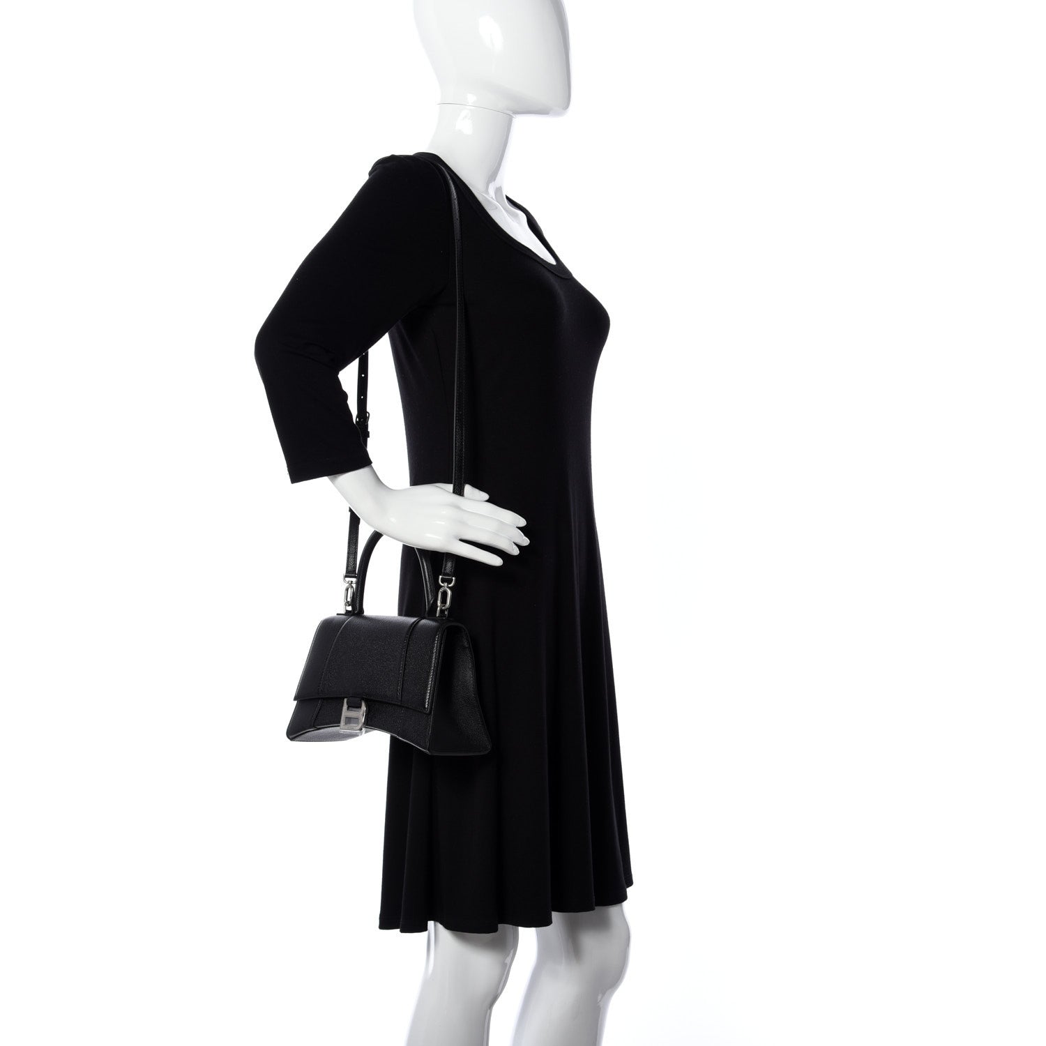 Balenciaga Grained Calfskin Small Hourglass Top Handle Bag Black 2 of 10