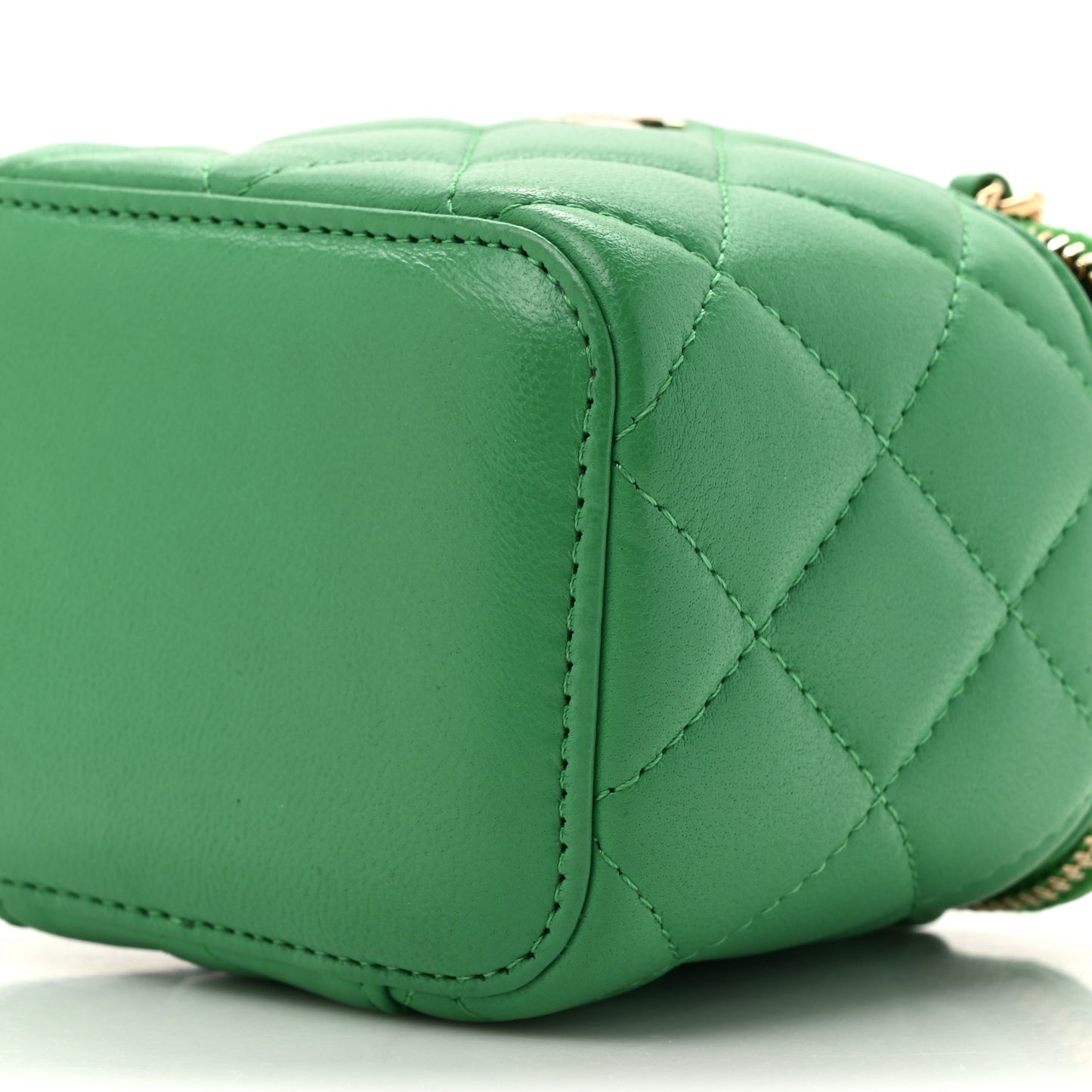 Lambskin Quilted Mini Vanity Case With Chain Green