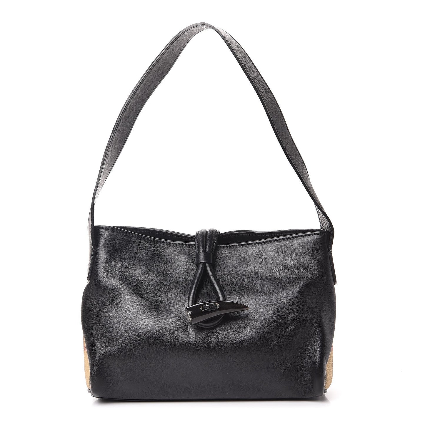 Smooth Calfskin Haymarket Check Horn Shoulder Bag Black