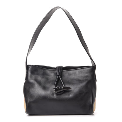 Burberry Smooth Calfskin Haymarket Check Horn Shoulder Bag Black 1 of 8