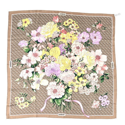 Burberry Silk TB Monogram Floral Print Square Scarf Pink Beige 1 of 4