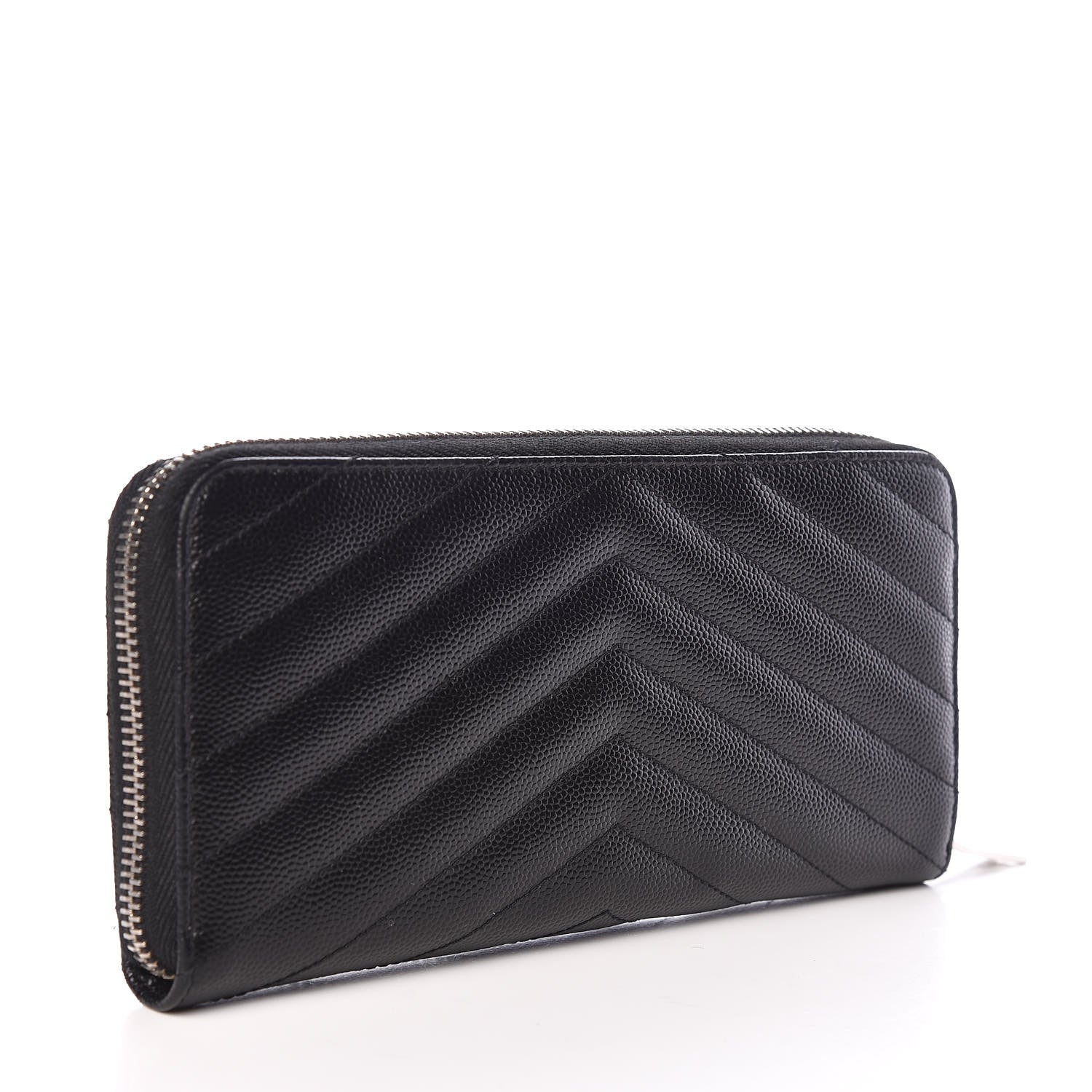 Saint Laurent Grain De Poudre Matelasse Chevron Monogram Zip Around Wallet Black 3 of 7