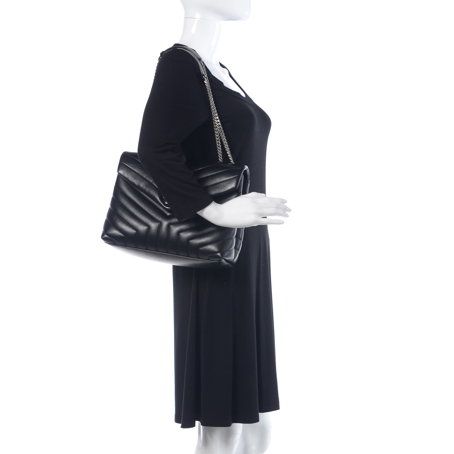 Saint Laurent Calfskin Y Quilted Monogram Medium Loulou Chain Satchel Black 2 of 11