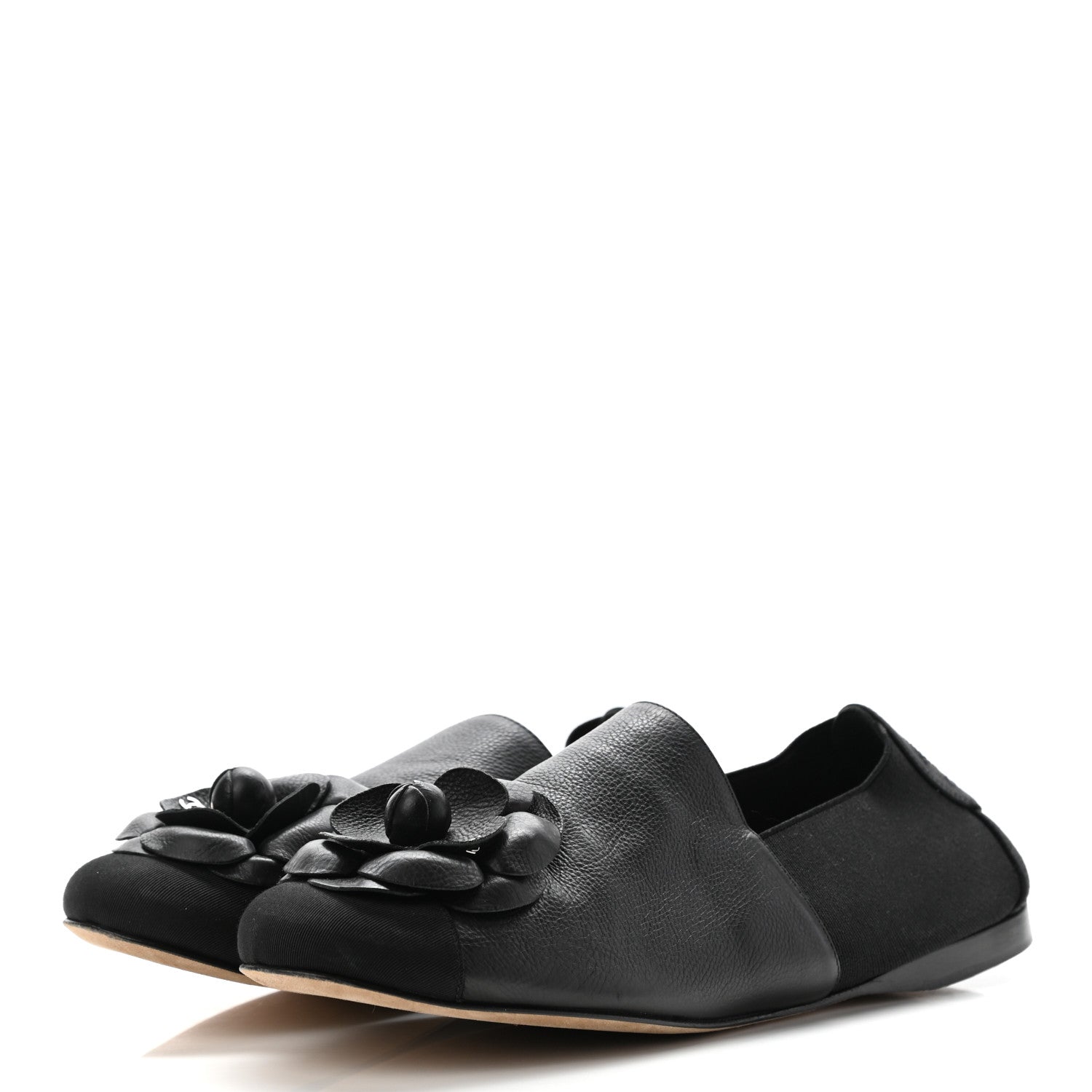 Chanel Calfskin Grosgrain Camellia Mocassin Loafers 39 Black 3 of 8
