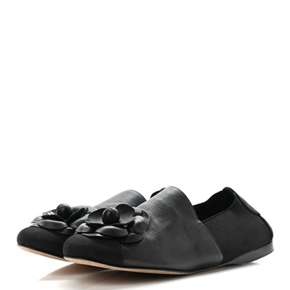 Chanel Calfskin Grosgrain Camellia Mocassin Loafers 39 Black 3 of 8