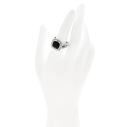 David Yurman Sterling Silver Diamond Black Onyx 11mm Albion Ring 54 7 2 of 6