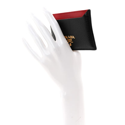 Prada Vitello Grain Metal Card Holder Black Fuoco 2 of 7