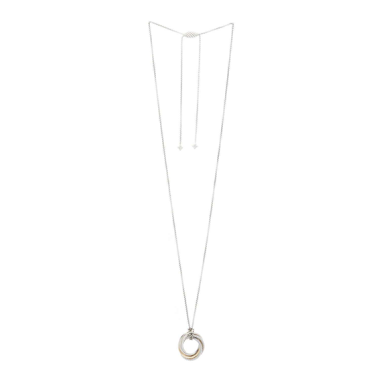 David Yurman Sterling Silver 14K Yellow Gold 28mm Crossover Pendant Necklace 3 of 5