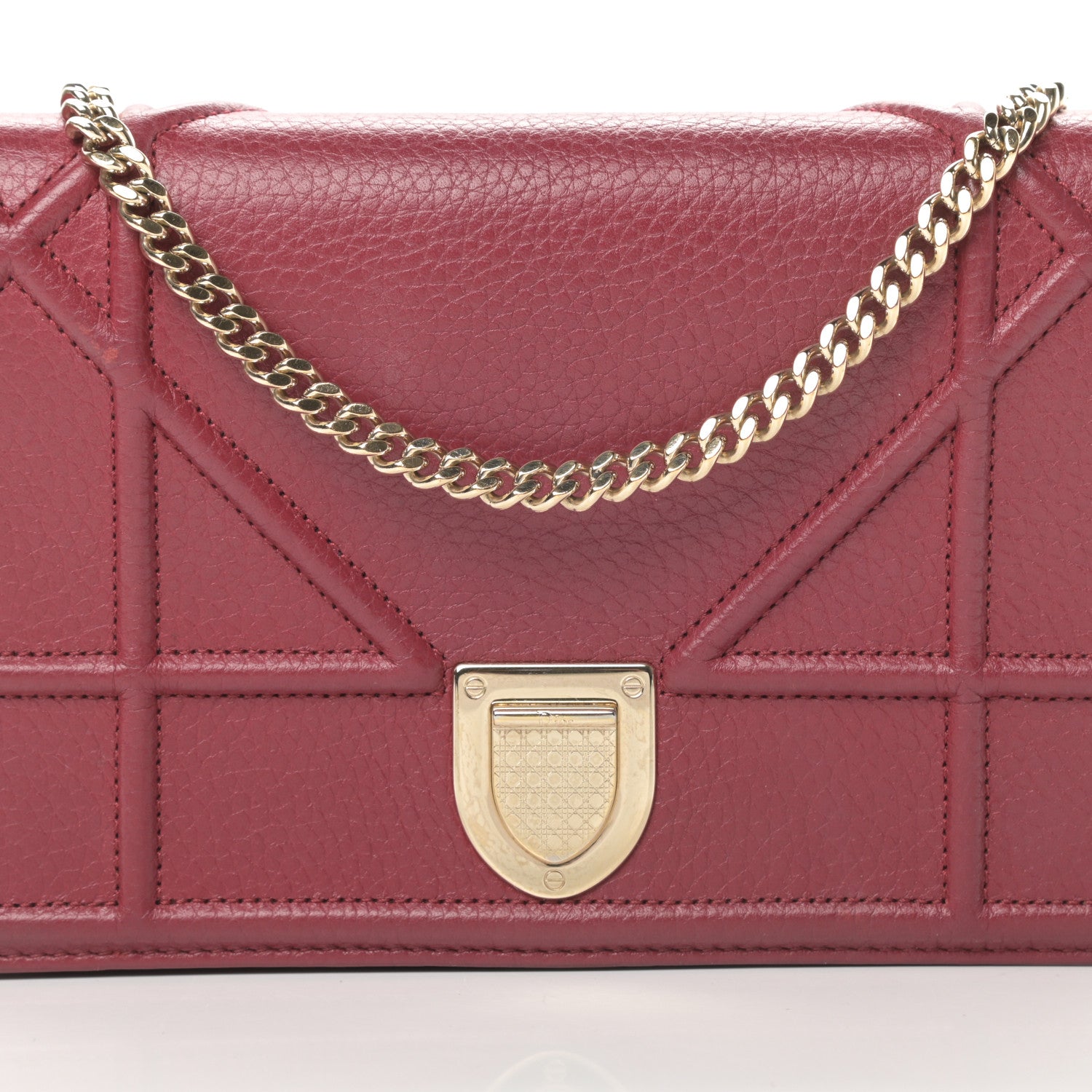 Christian Dior Grained Calfskin Diorama Wallet on Chain Pouch Burgundy 9 of 15