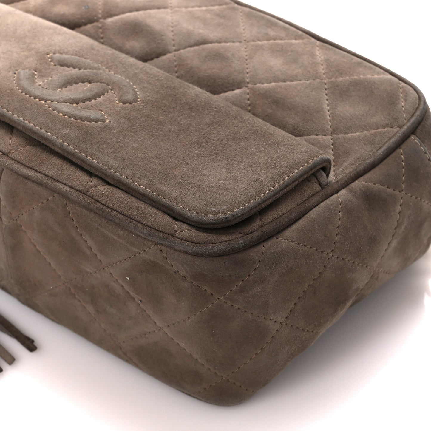 Suede Quilted CC Tassel Camera Case Grey