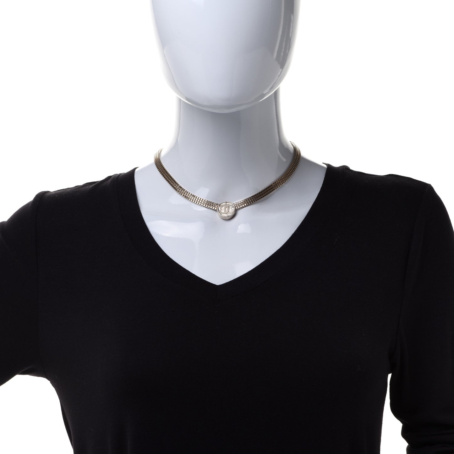 Metal Chain Link CC Medallion Choker Necklace Gold