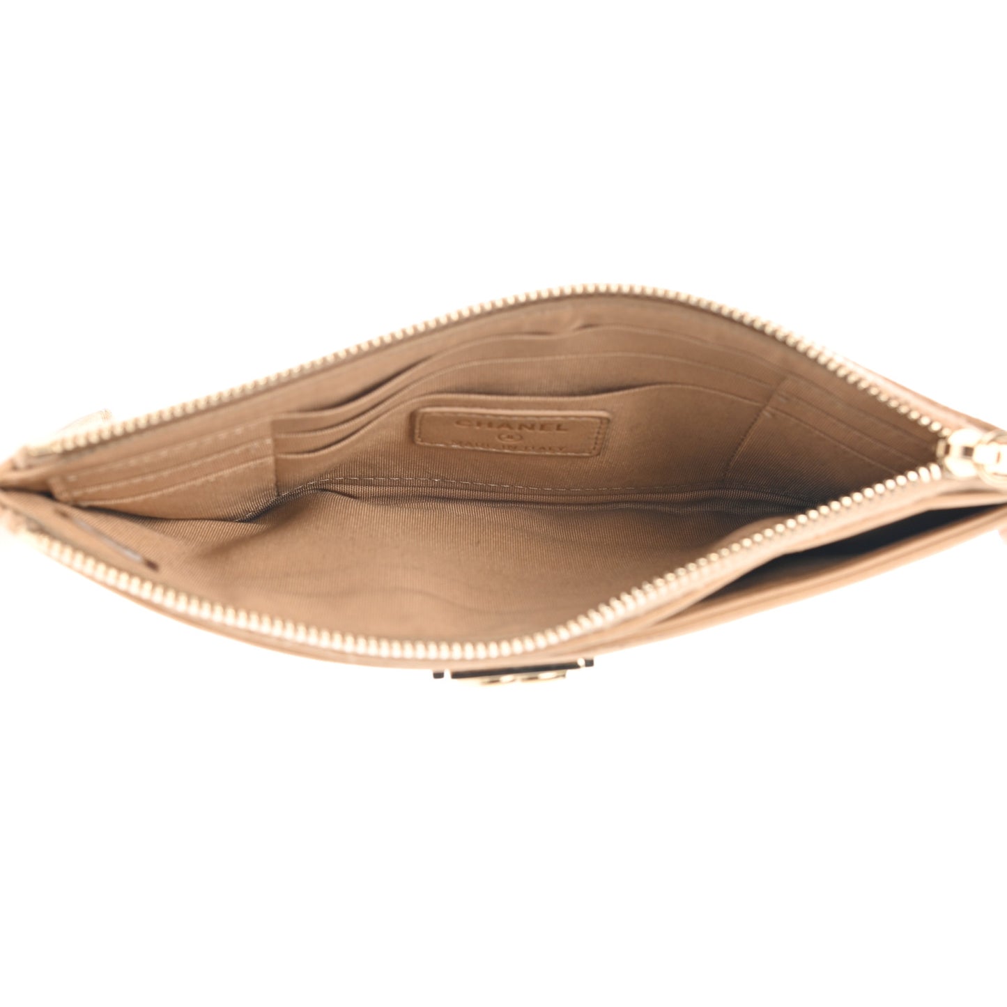 Lambskin Quilted Classic Zip Boy Pouch Beige