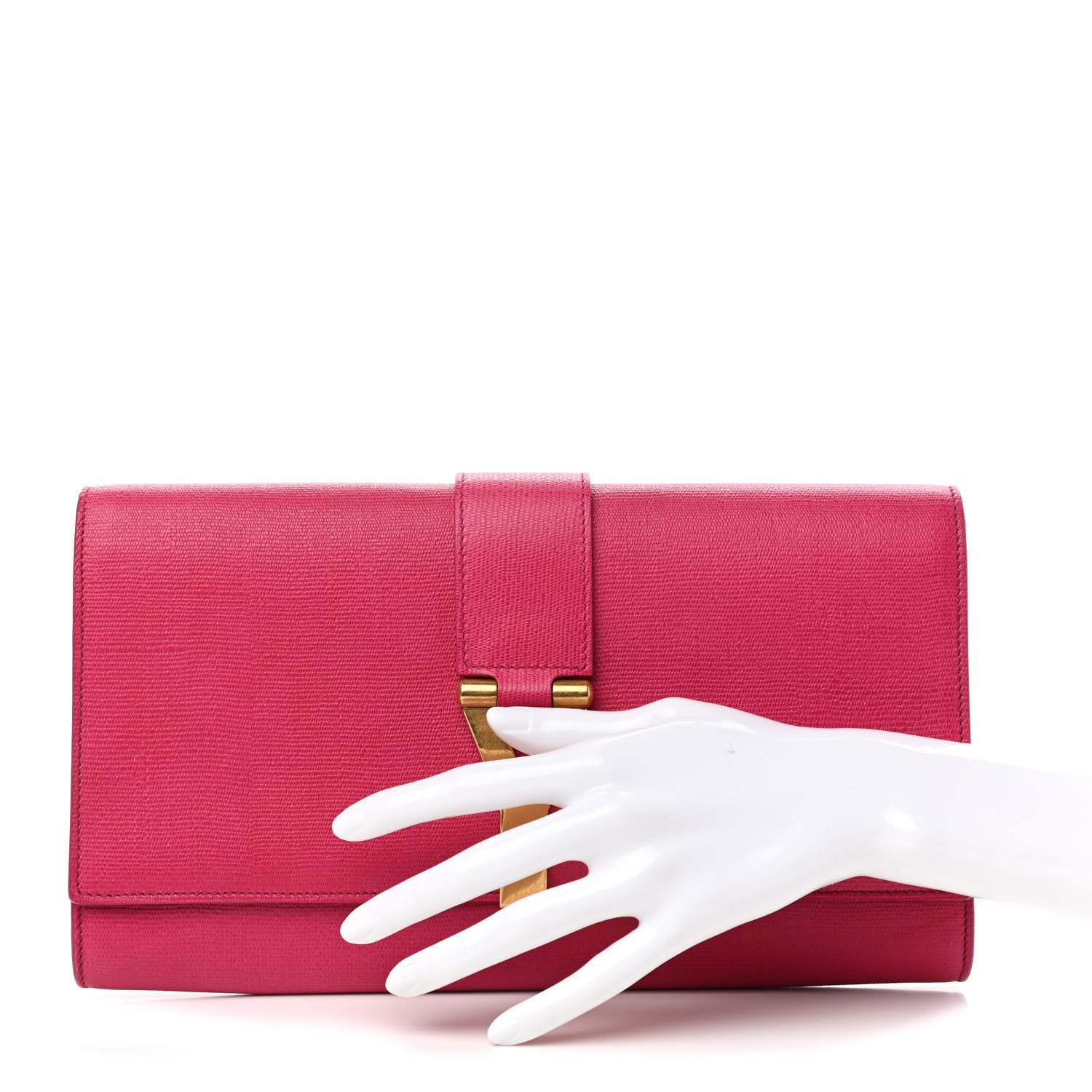 Saint Laurent Calfskin Classic Y Ligne Clutch Fuchsia 2 of 9