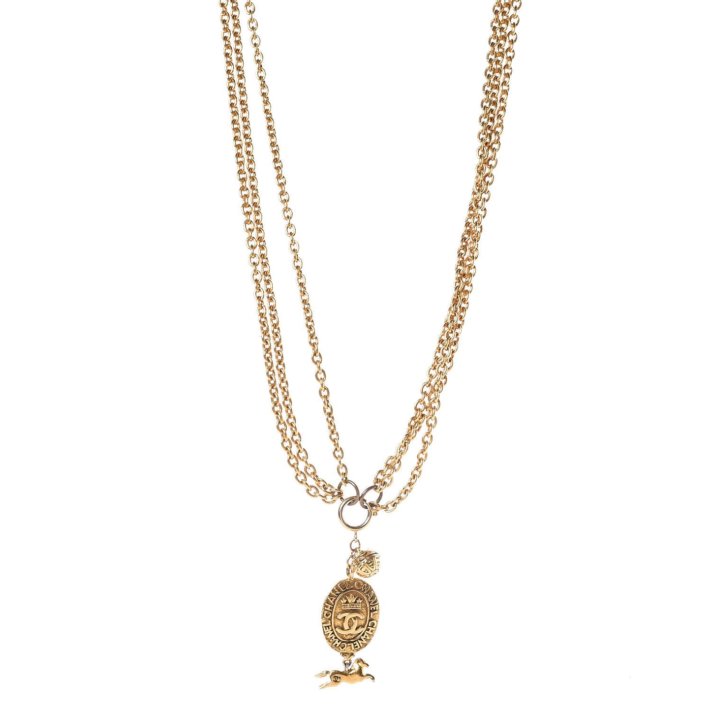 CC Medallion Multi Strand Long Necklace in Gold