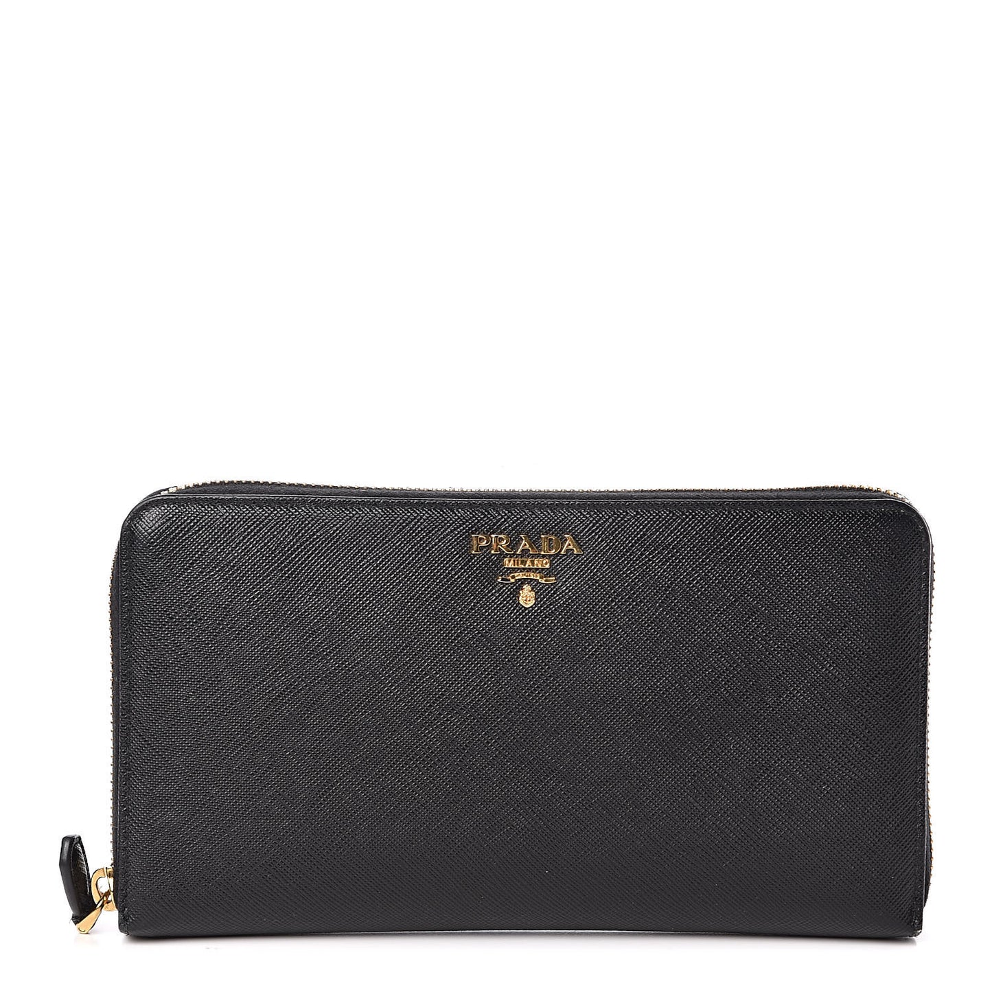 Saffiano Metal Large Zip Around Travel Wallet Black