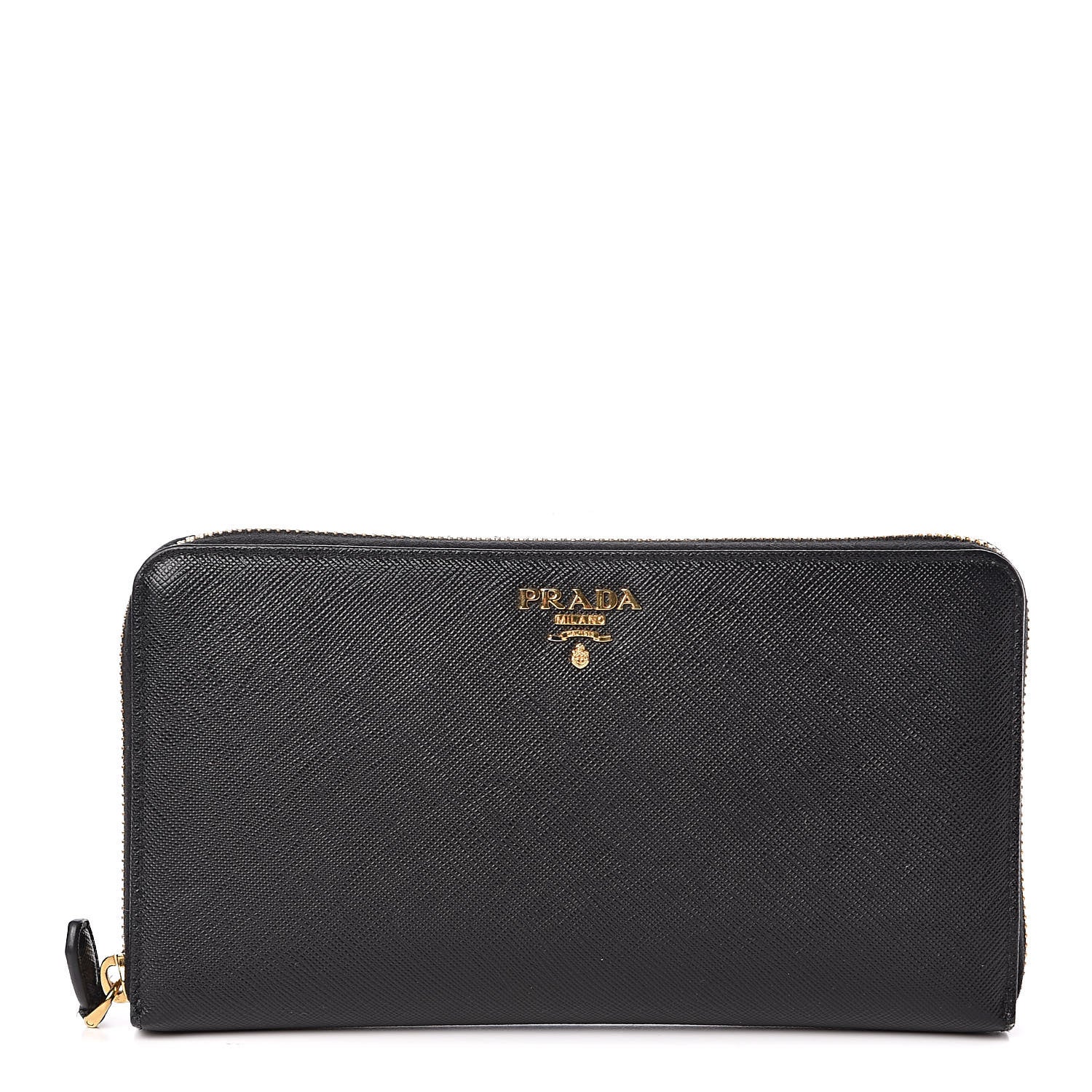 Prada Saffiano Metal Large Zip Around Travel Wallet Black 1 of 8