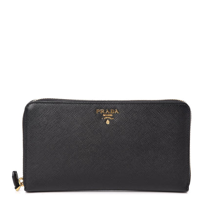 Prada Saffiano Metal Large Zip Around Travel Wallet Black 1 of 8