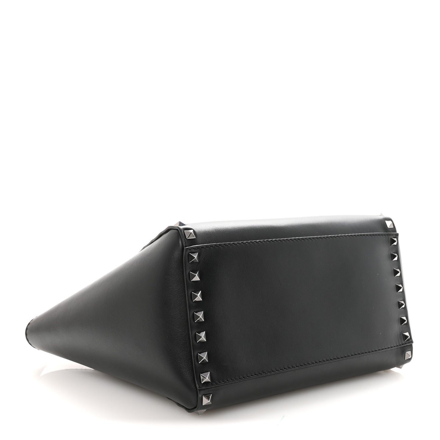 Vitello Small Rockstud Double Handle Tote Black