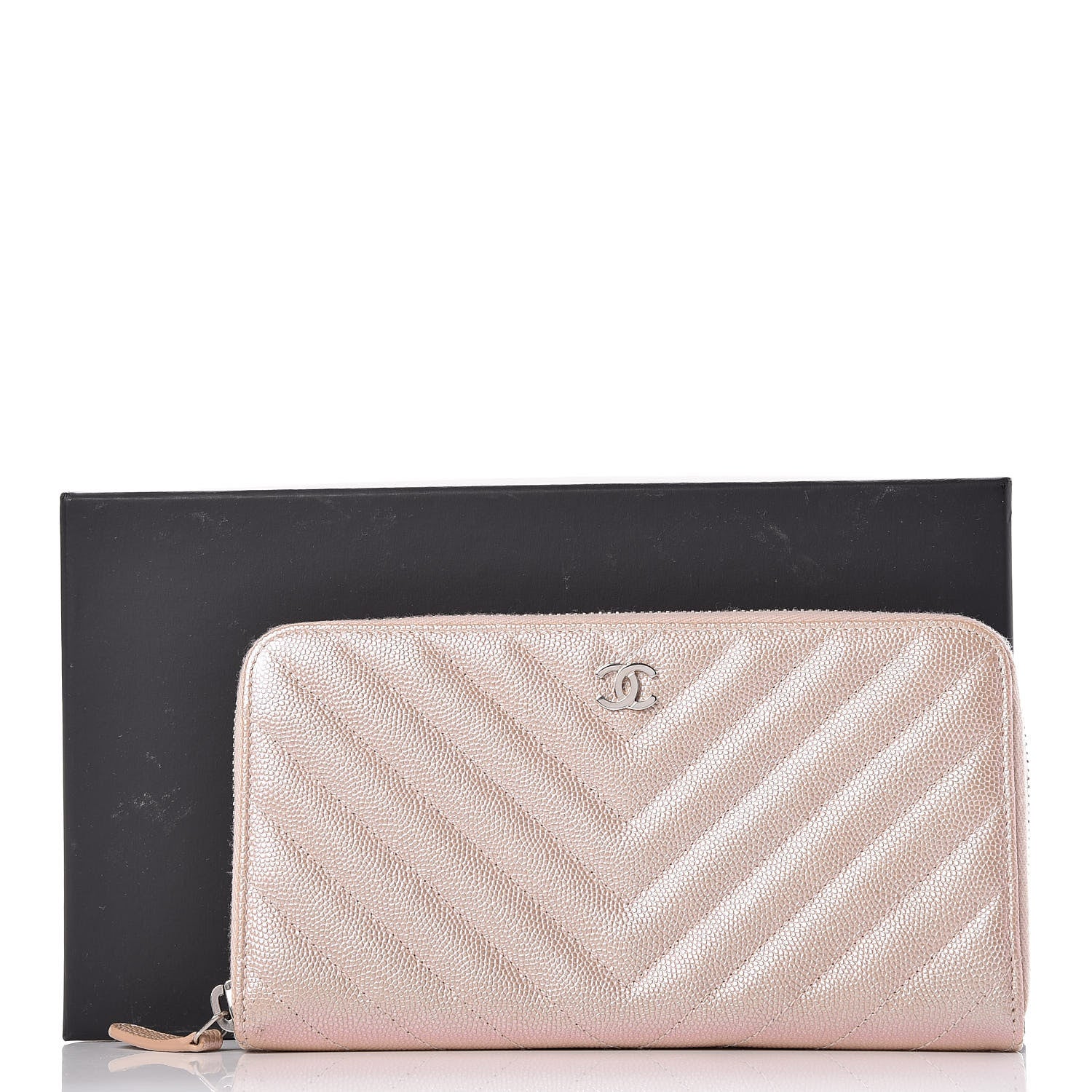 Chanel Metallic Caviar Chevron Quilted Large Gusset Zip Around Wallet Light Gold 11 of 11