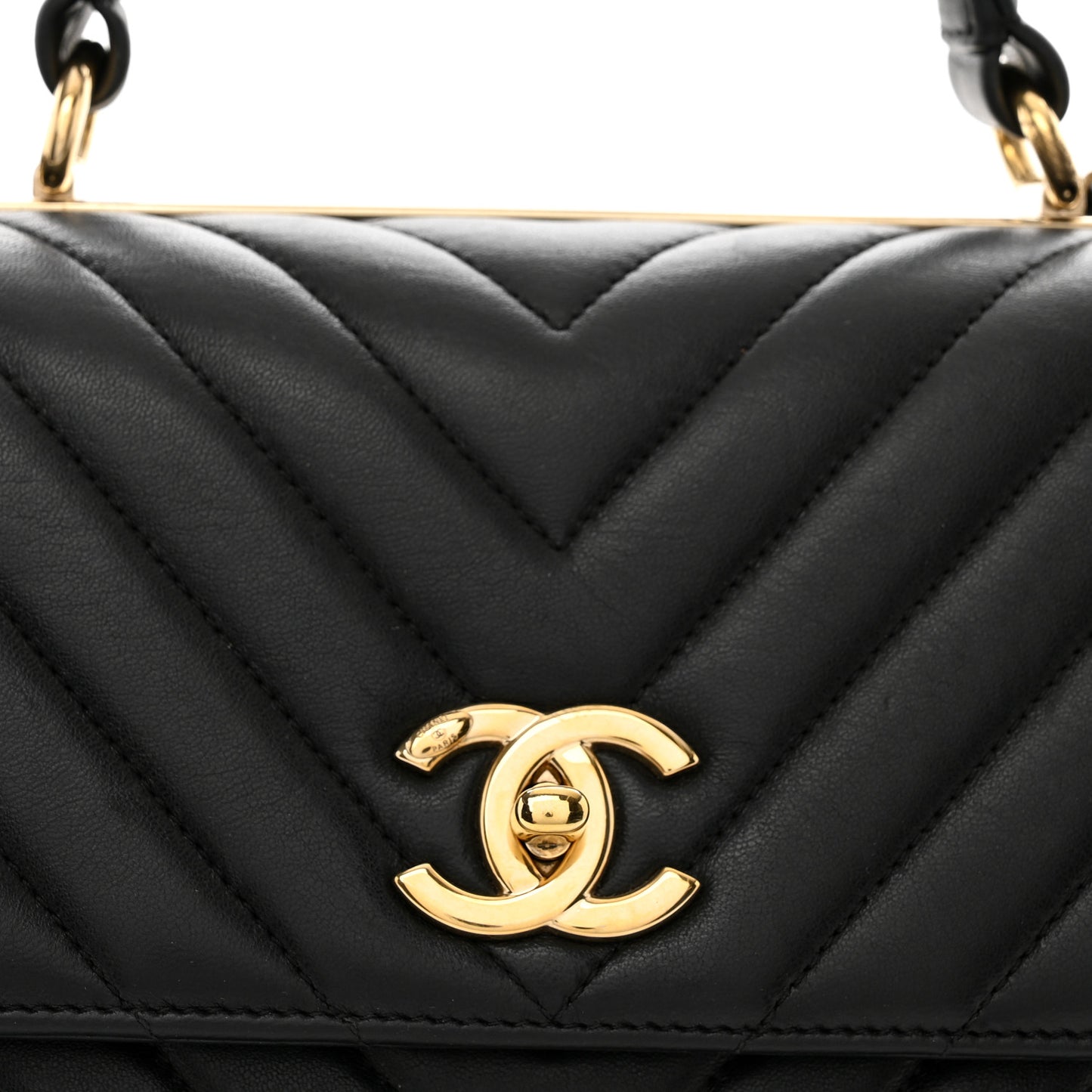 Lambskin Chevron Quilted Medium Trendy CC Dual Handle Flap Bag Black