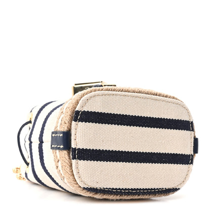 Prada Canvas Stripe Metal Triangle Logo Mini Drawcord Pouch Shoulder Bag Avorio Blue 4 of 10