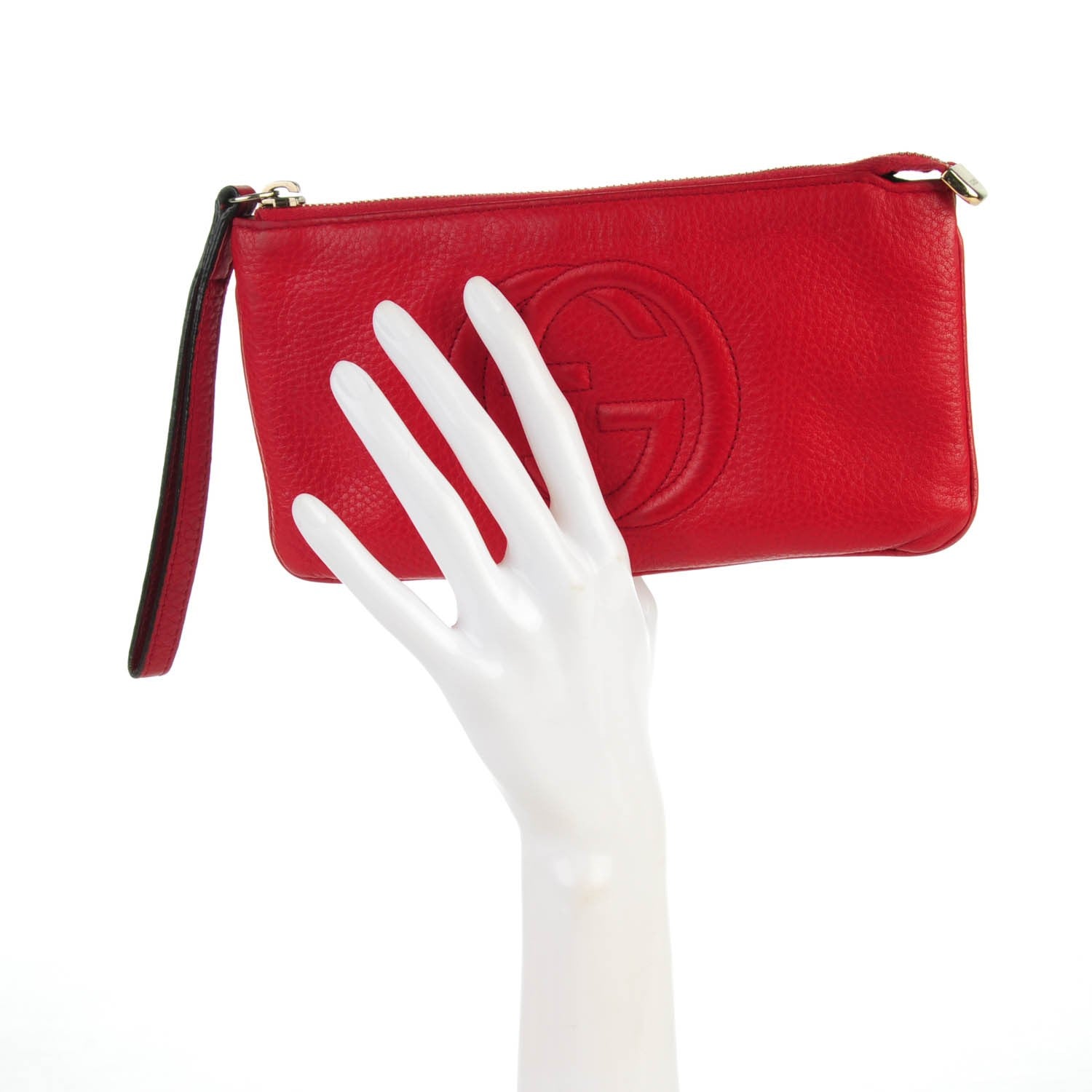 Gucci Pebbled Calfskin Soho Wristlet Vibrant Red 2 of 7