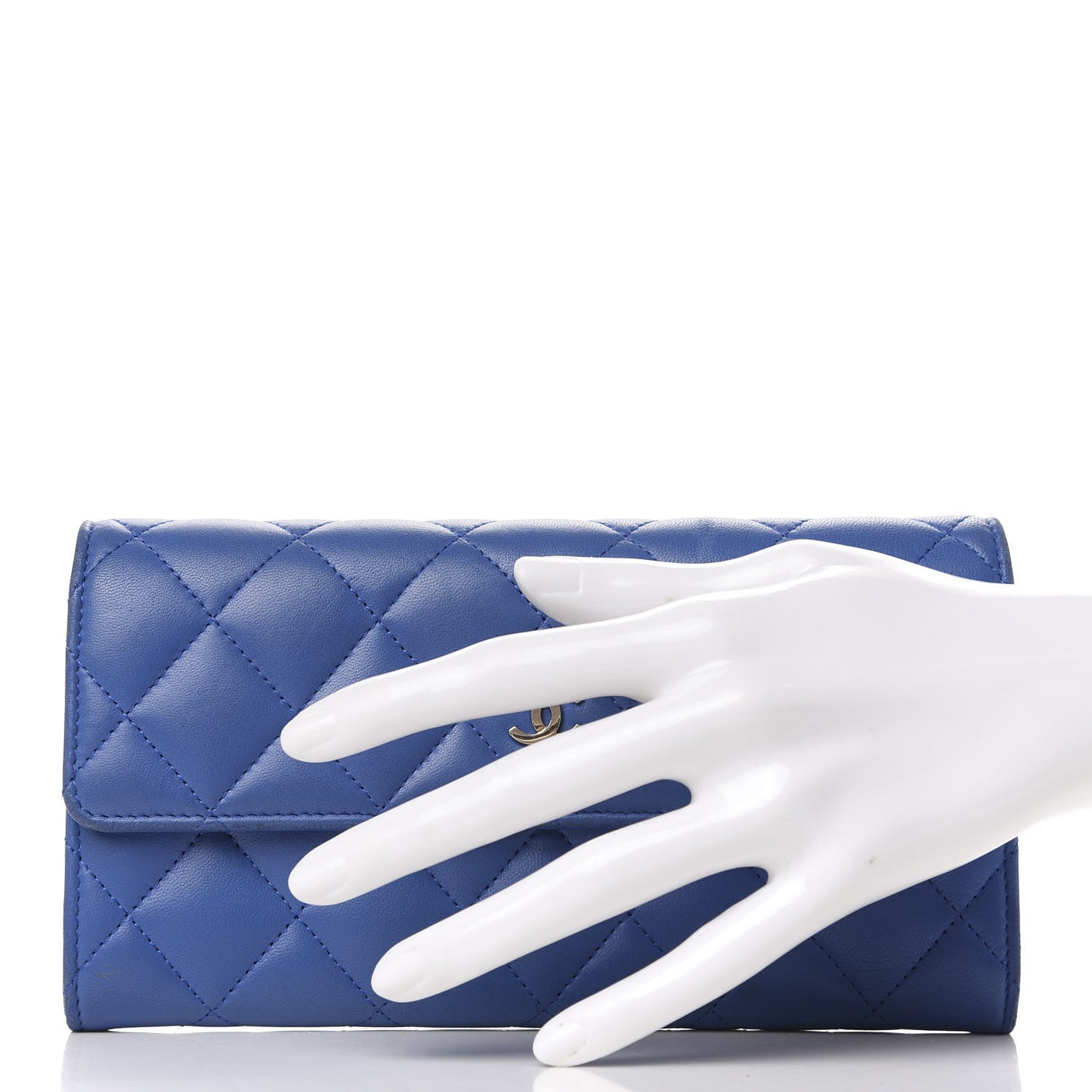 Lambskin Quilted Large Gusset Flap Wallet Blue