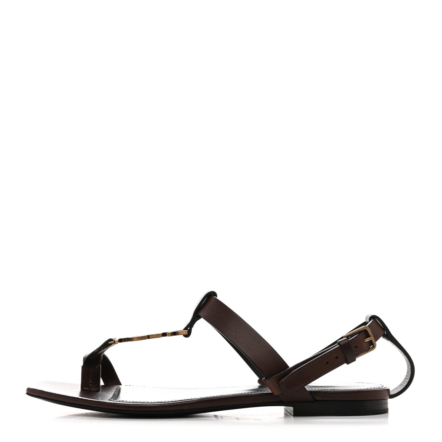 Saint Laurent Calfskin Cassandra Monogram Sandals 36.5 Dark Brown 1 of 10