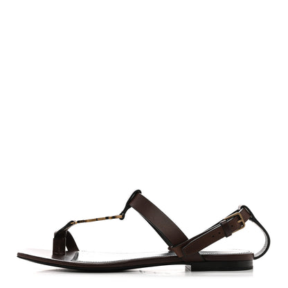 Saint Laurent Calfskin Cassandra Monogram Sandals 36.5 Dark Brown 1 of 10