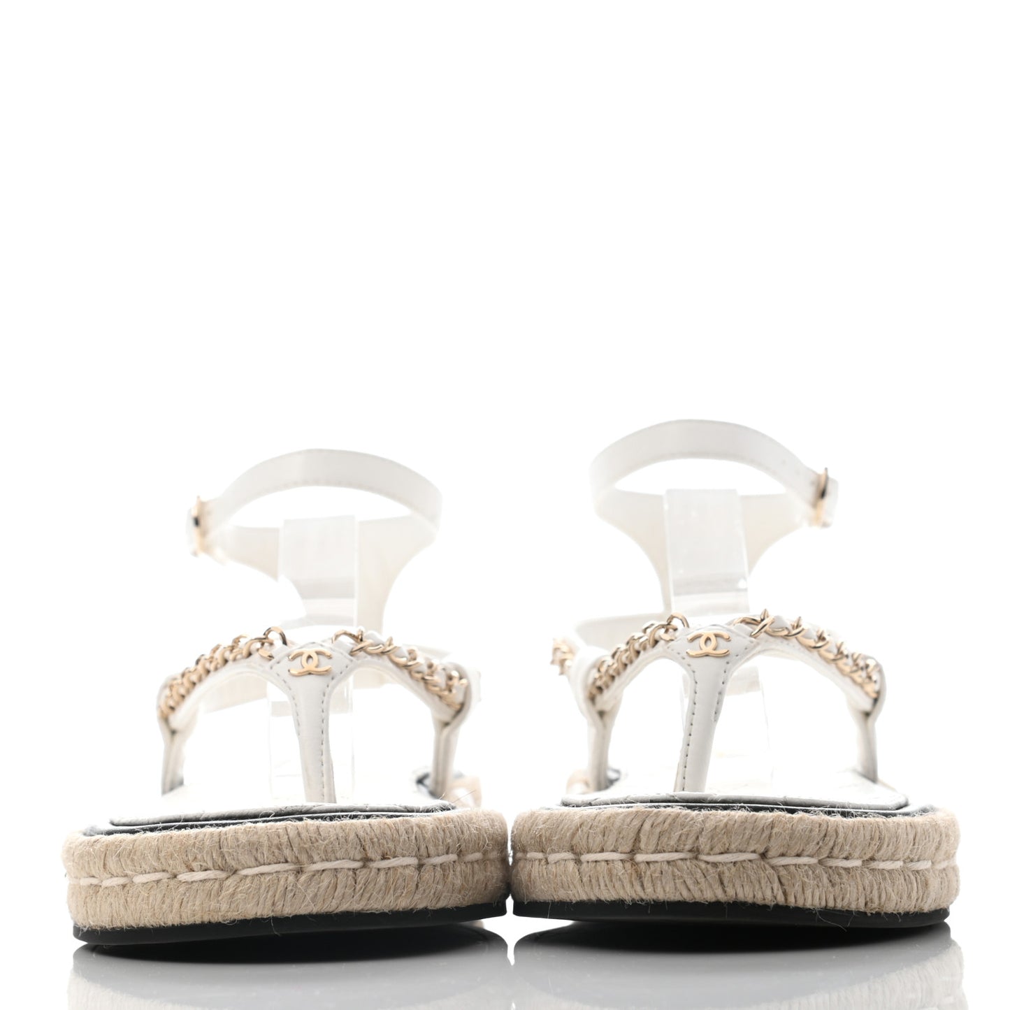 Lambskin Chain CC Thong Espadrille Sandals 36 White