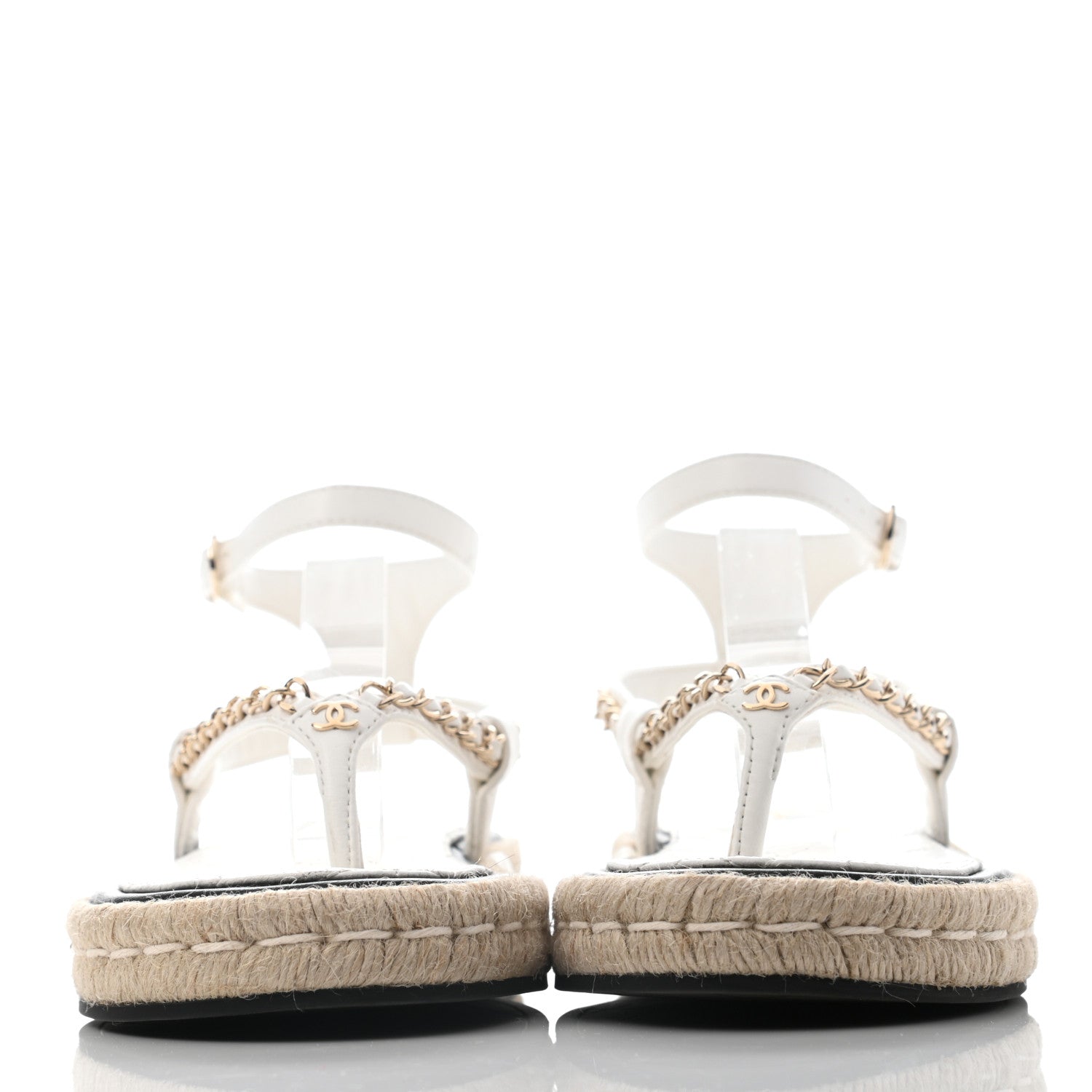 Chanel Lambskin Chain CC Thong Espadrille Sandals 36 White 2 of 6