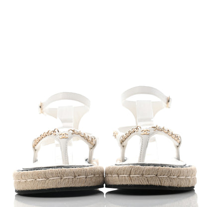 Chanel Lambskin Chain CC Thong Espadrille Sandals 36 White 2 of 6