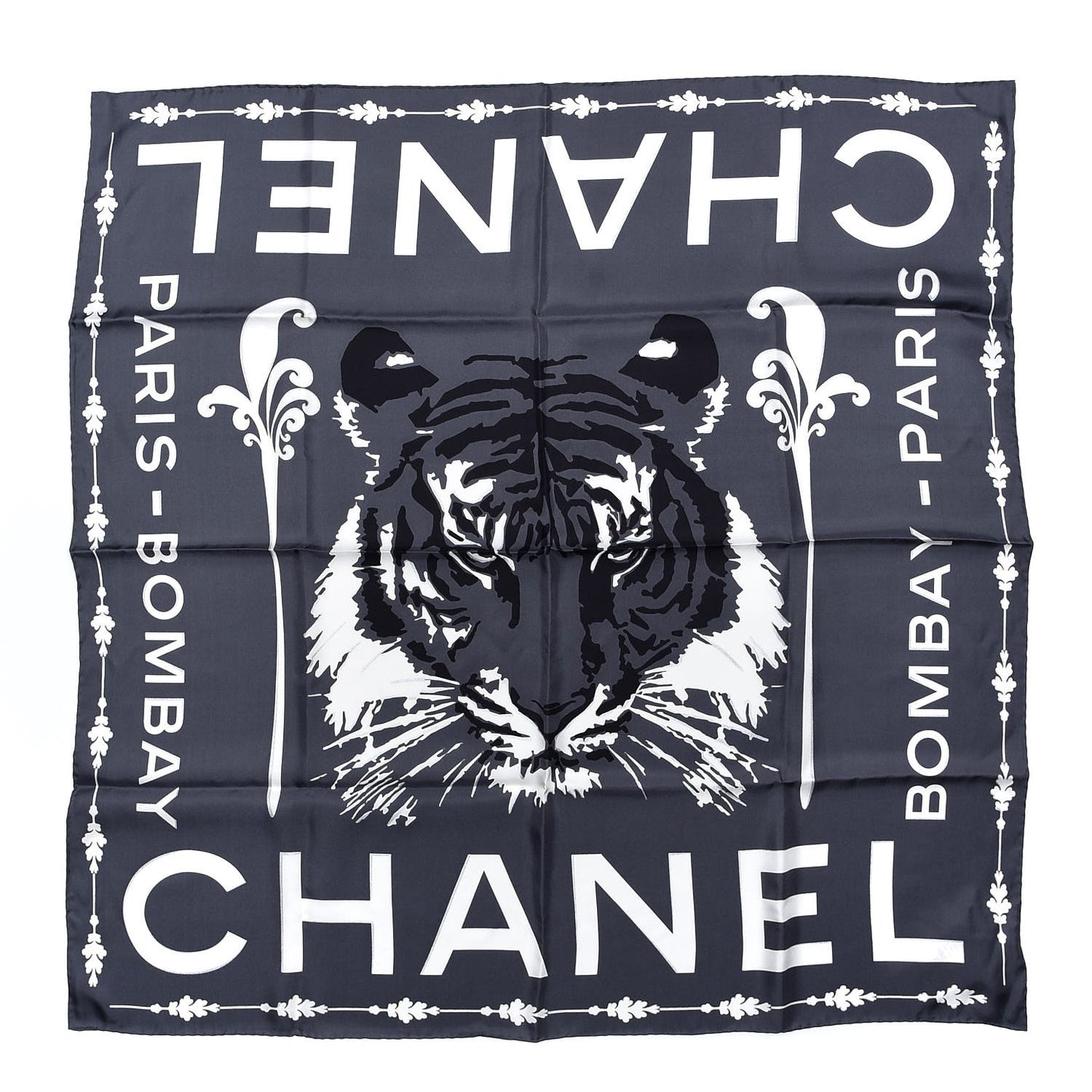 Silk Paris Bombay Square Scarf Dark Grey
