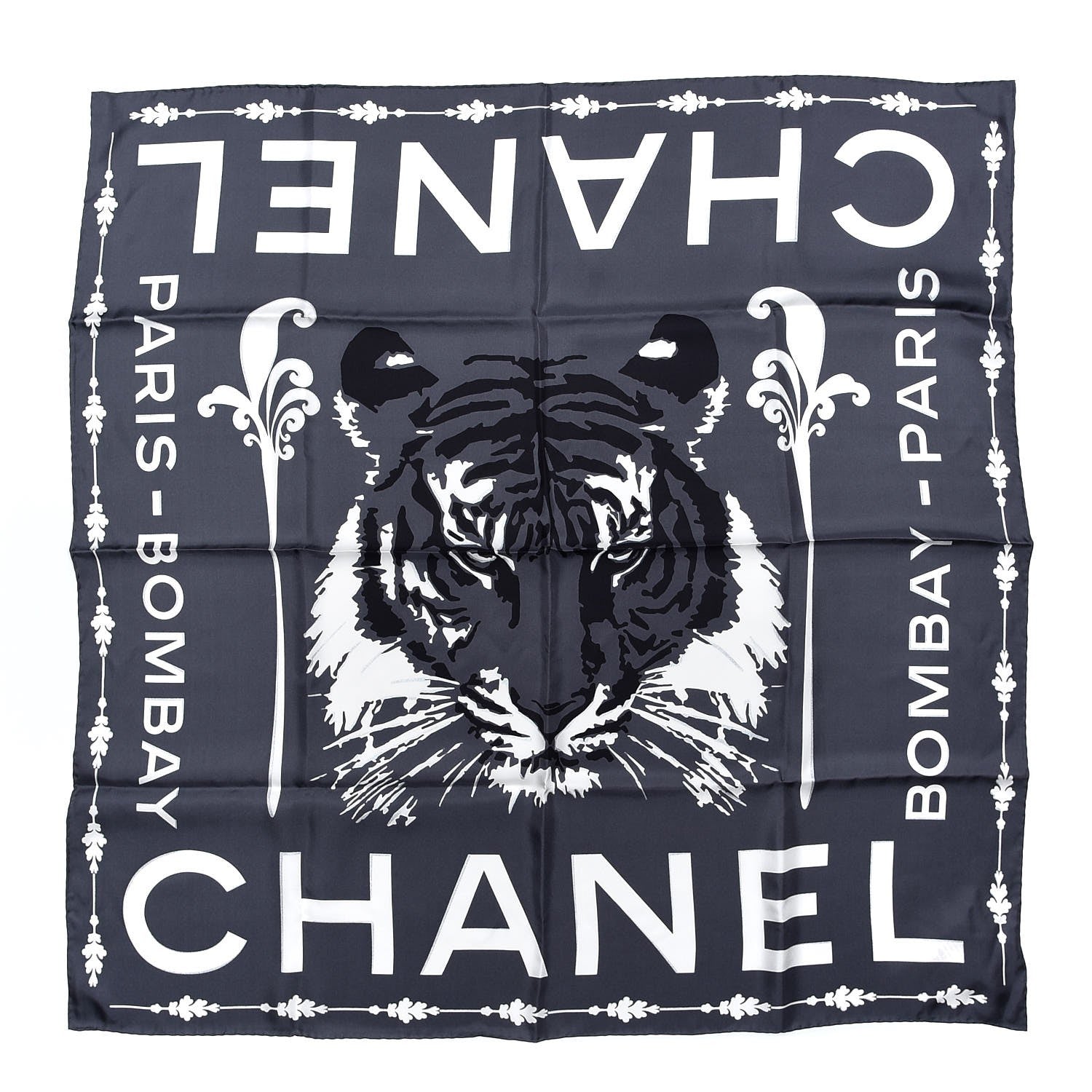 Chanel Silk Paris Bombay Square Scarf Dark Grey 1 of 3