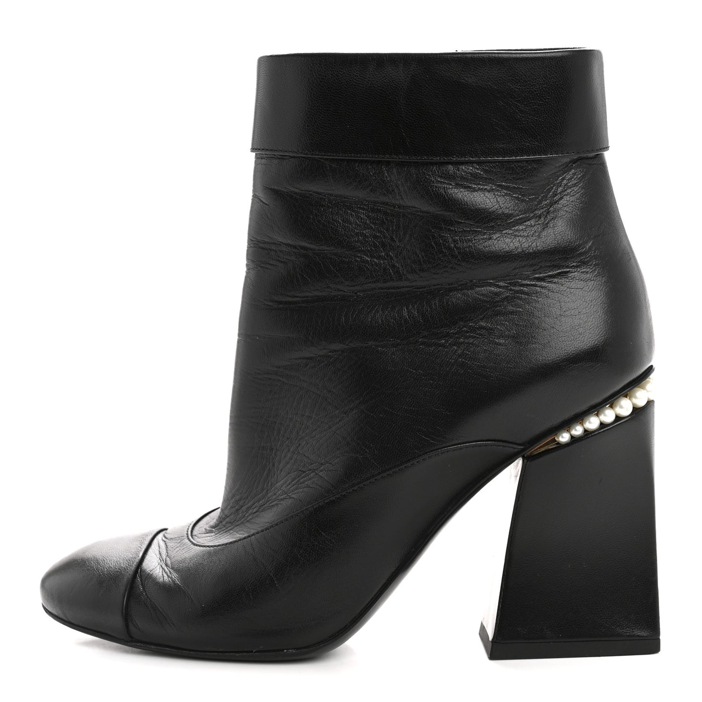Goatskin Pearl Cap Toe Boots 38.5 Black