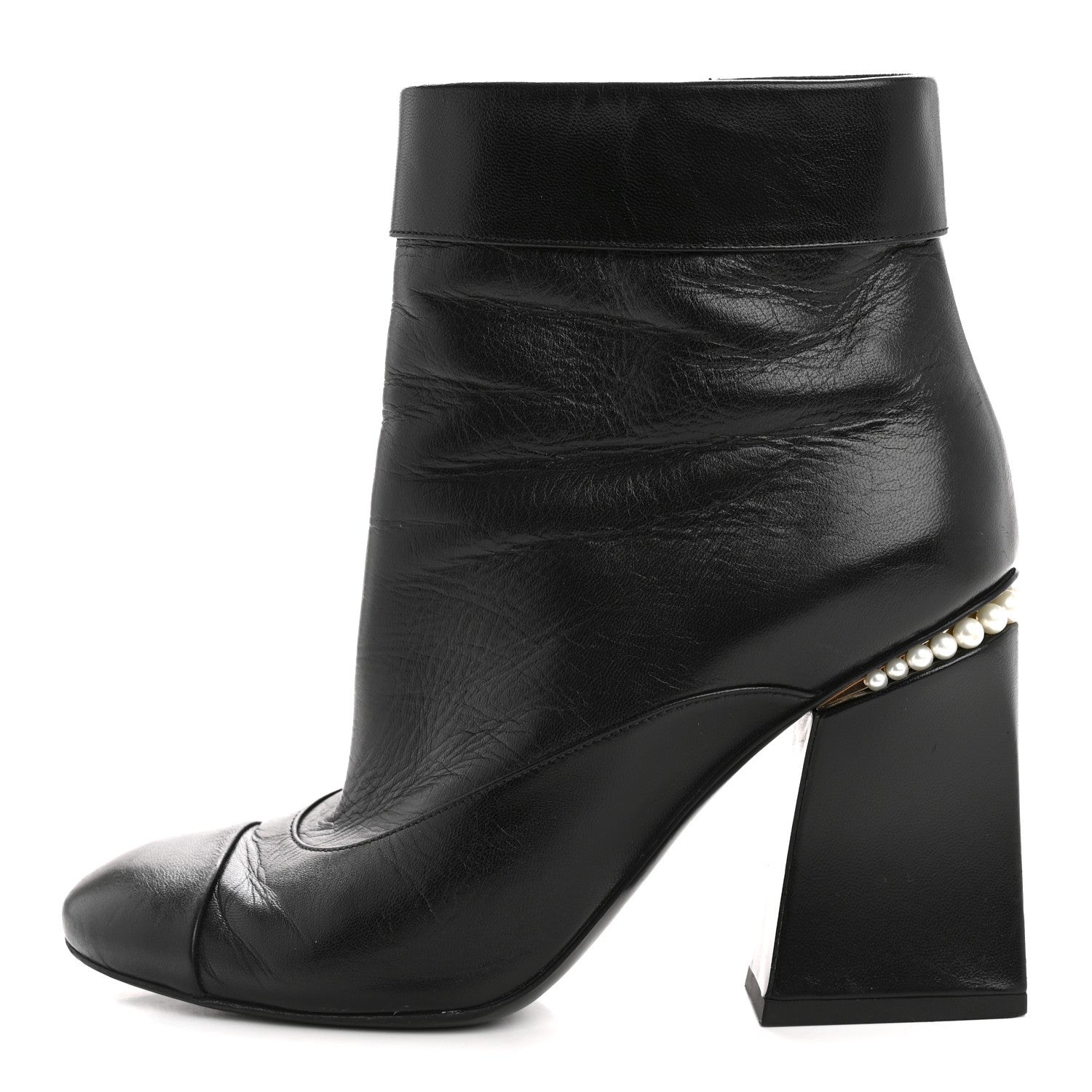 Chanel Goatskin Pearl Cap Toe Boots 38.5 Black 1 of 10