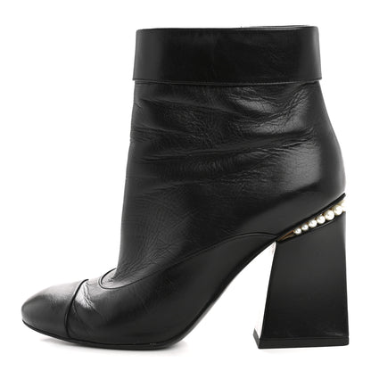 Chanel Goatskin Pearl Cap Toe Boots 38.5 Black 1 of 10