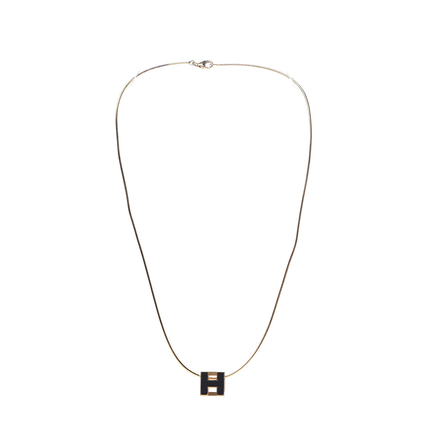 Hermes Gold Lacquered Cage d'H Pendant Necklace Black 2 of 6