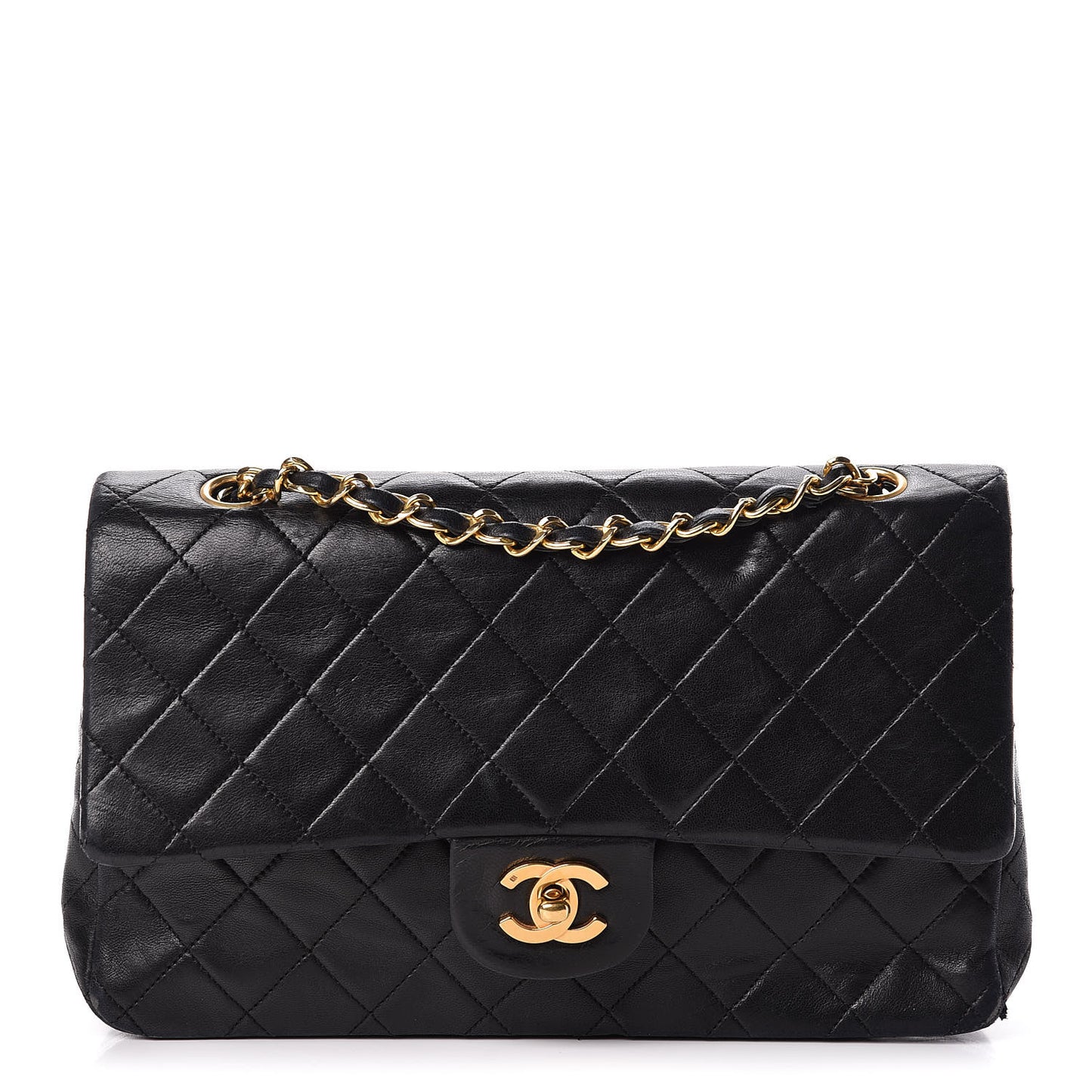 Lambskin Quilted Medium Double Flap Black