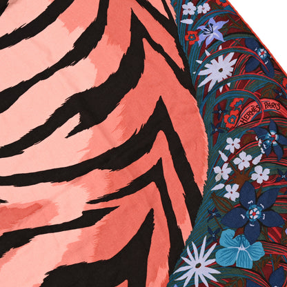 Hermes Cashmere Silk Tyger Tyger Shawl 140 Bordeaux Bleu Corail 2 of 7