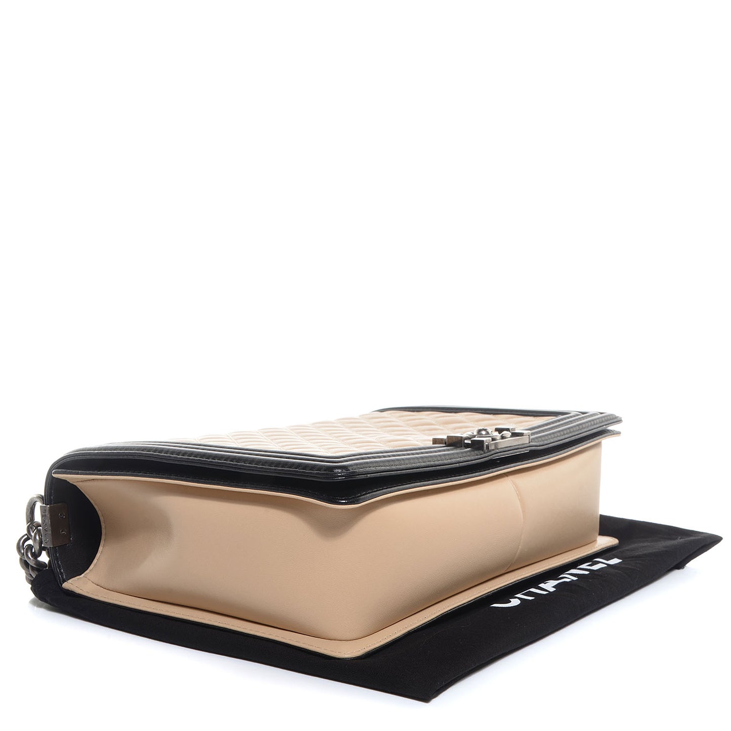 Lambskin Quilted Large Boy Flap Beige Black