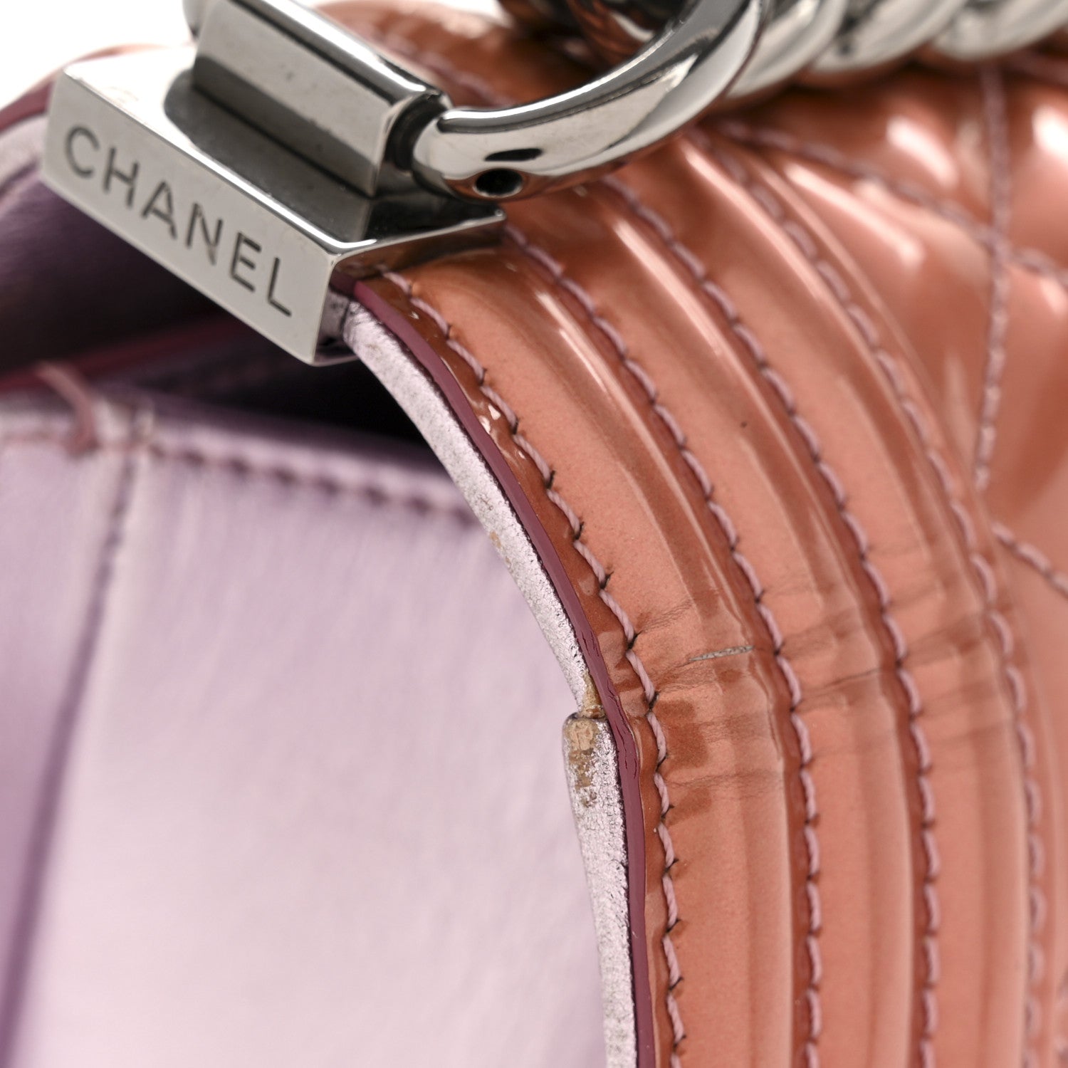 Chanel Metallic Patent Calfskin Quilted Medium Boy Flap Light Pink 15 of 15