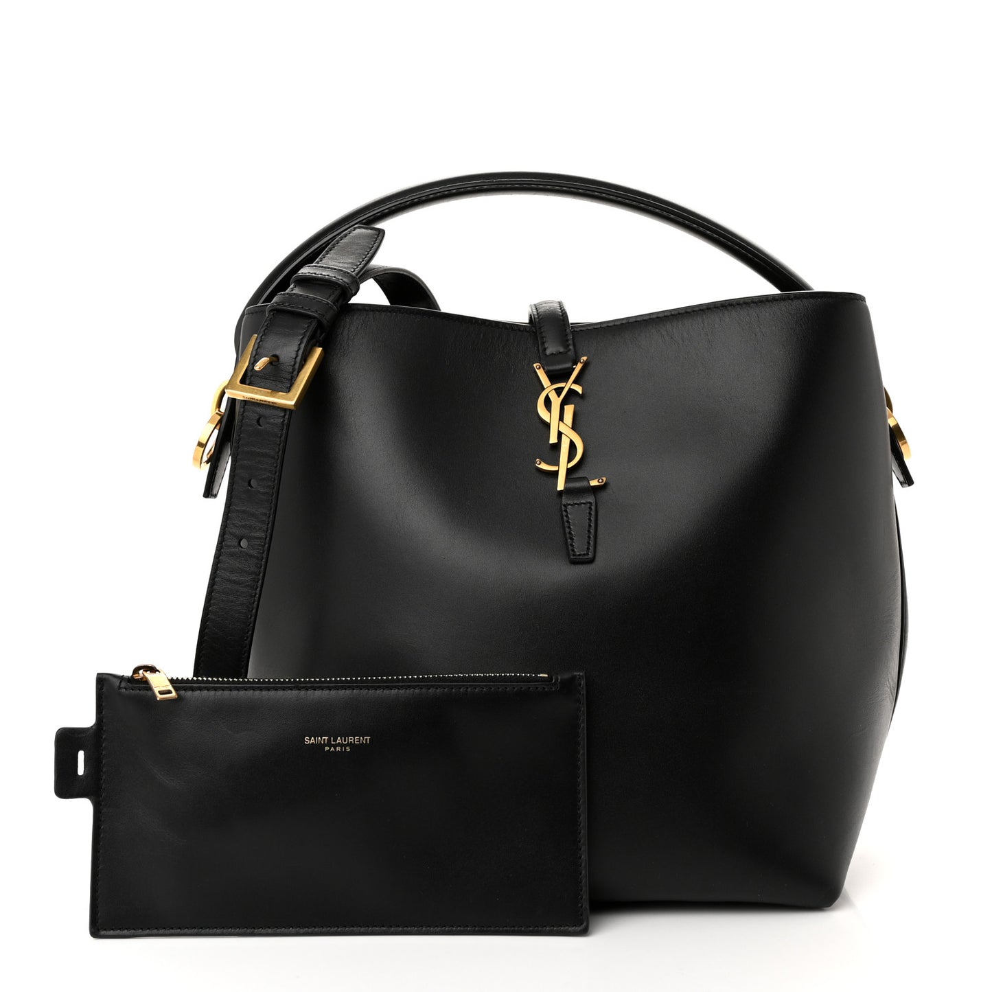 Shiny Calfskin Le 37 Bucket Bag Black