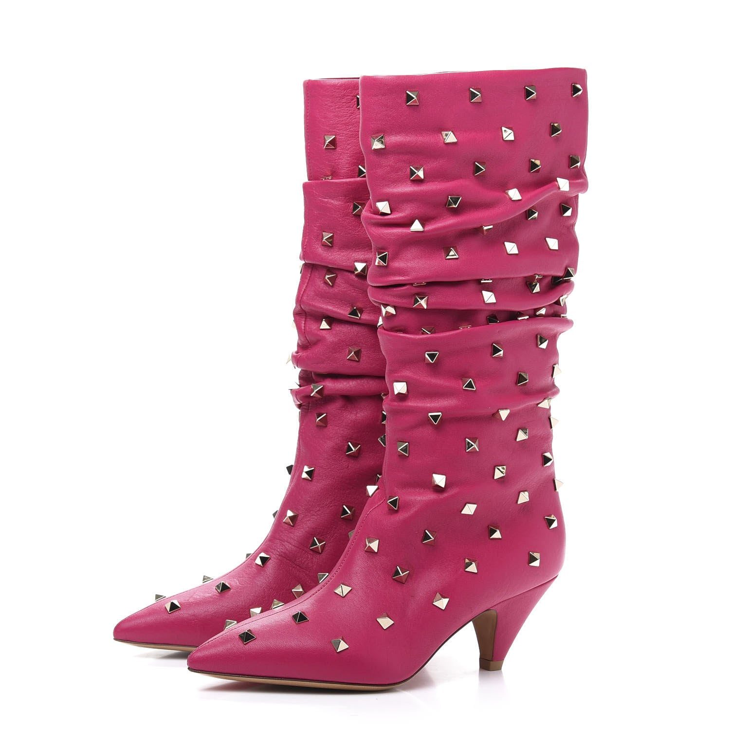 Valentino Garavani Calfskin Rockstud Slouchy Boots 36 Pink 3 of 7