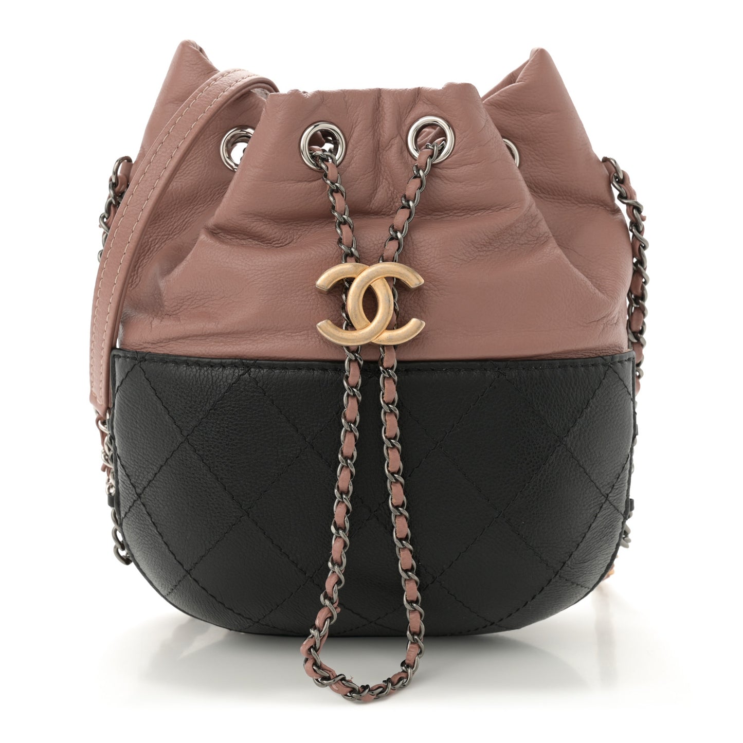 Calfskin Quilted Small Gabrielle Bucket Beige Black