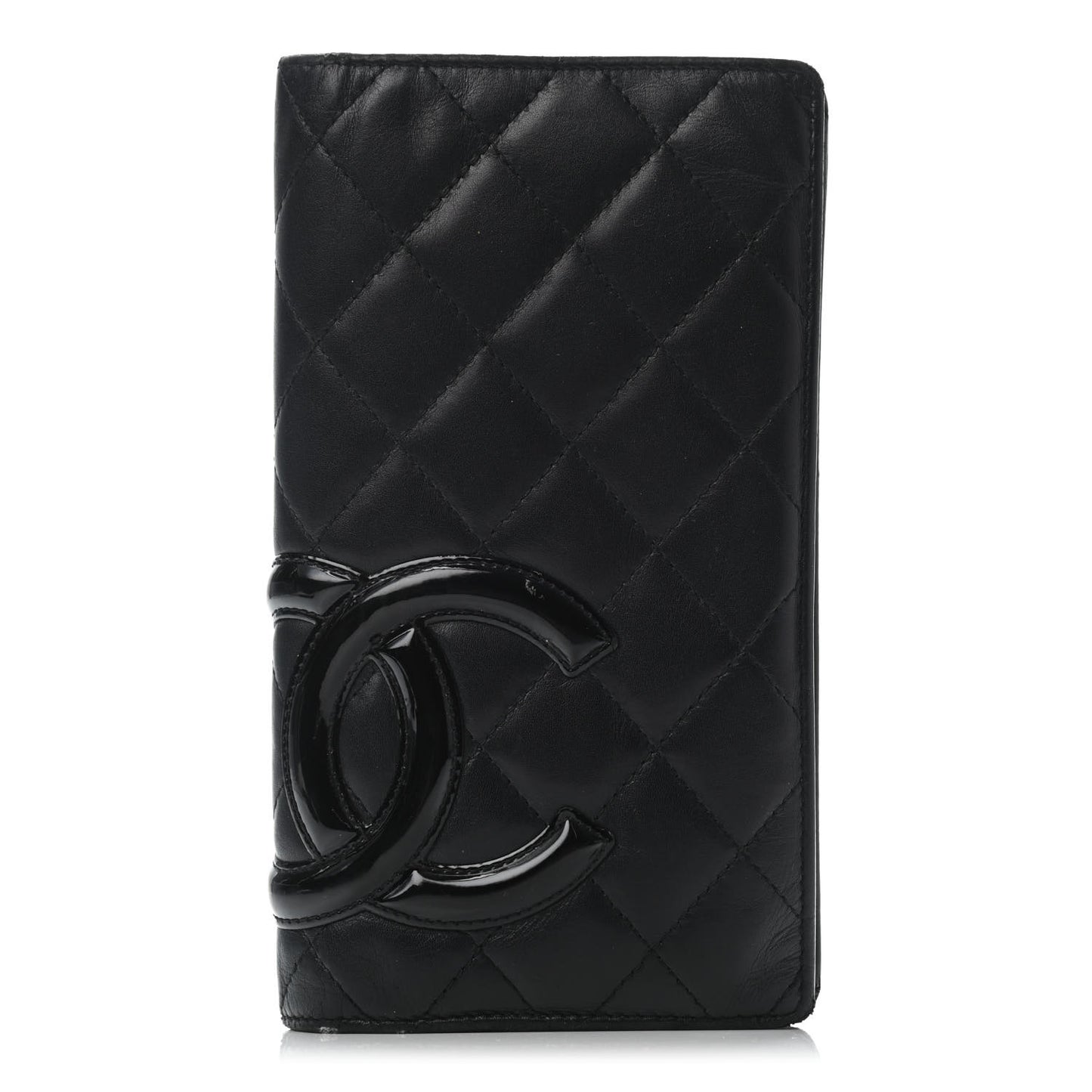 Calfskin Quilted Cambon Yen Wallet Black