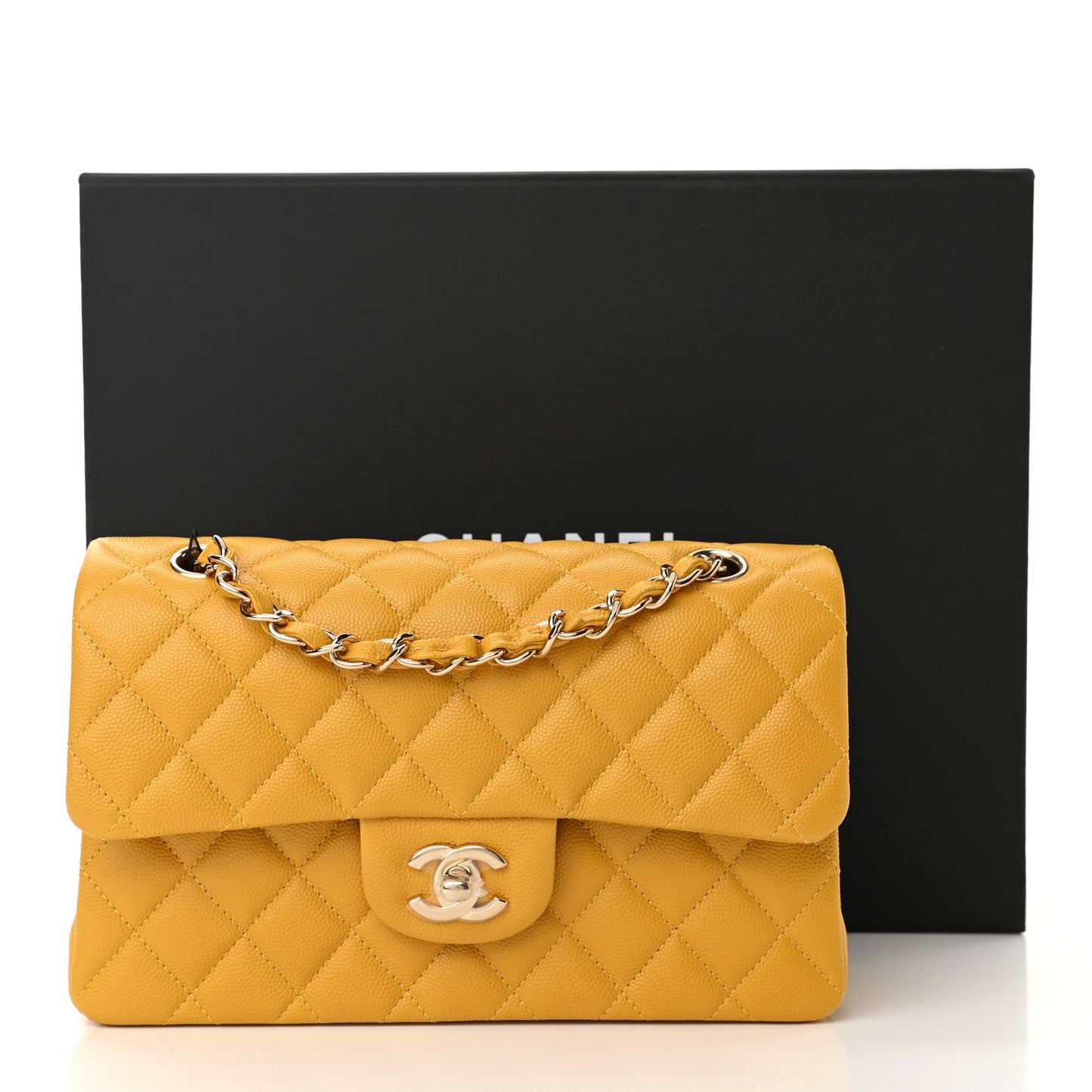 Caviar Quilted Small Double Flap Yellow