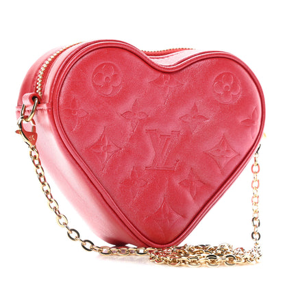 Louis Vuitton Lambskin Embossed Monogram Fall In Love Sac Coeur Heart Chain Bag Lipstick Red 2 of 4