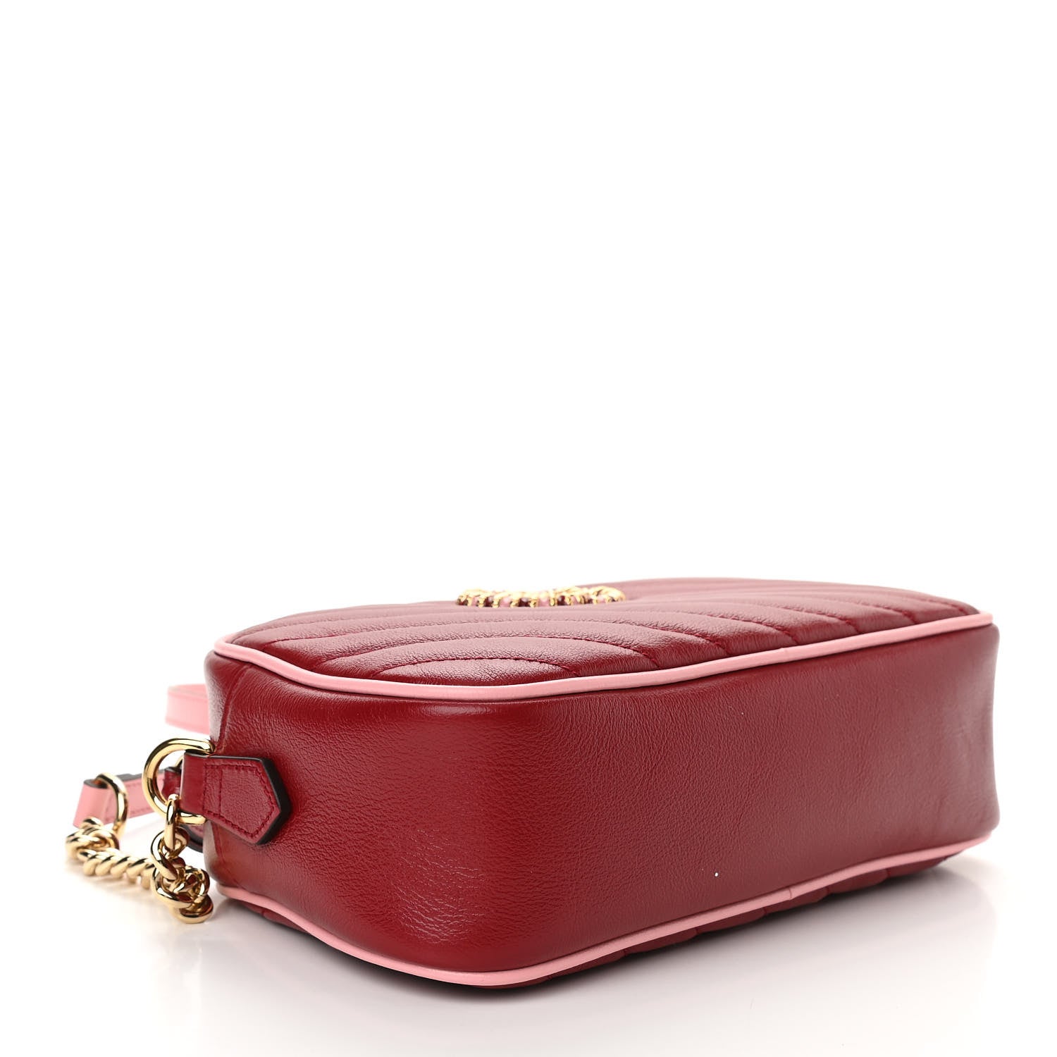 Gucci Azalea Calfskin Enamel Matelasse Diagonal Small Torchon GG Marmont Chain Shoulder Bag New Cherry Red Wild Rose 4 of 10