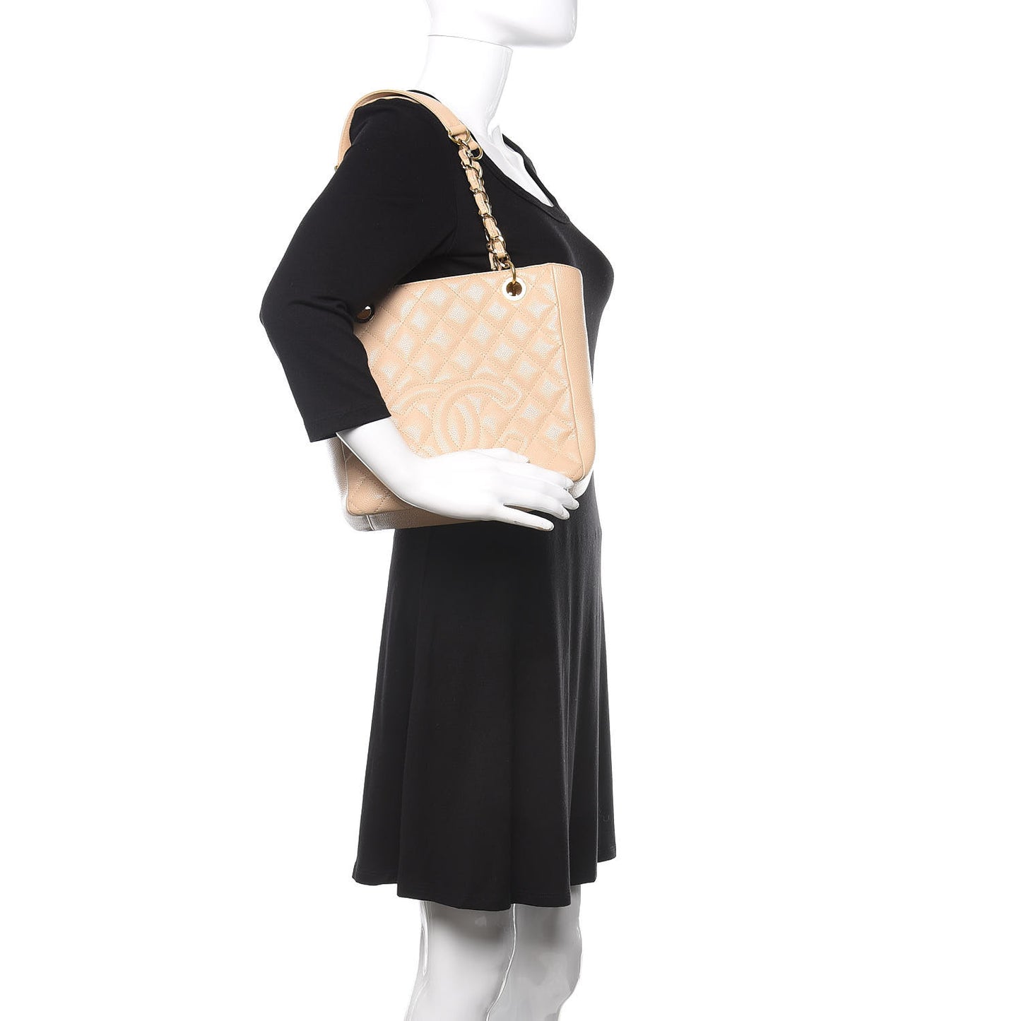 Caviar Quilted Petit Shopping Tote PST Beige